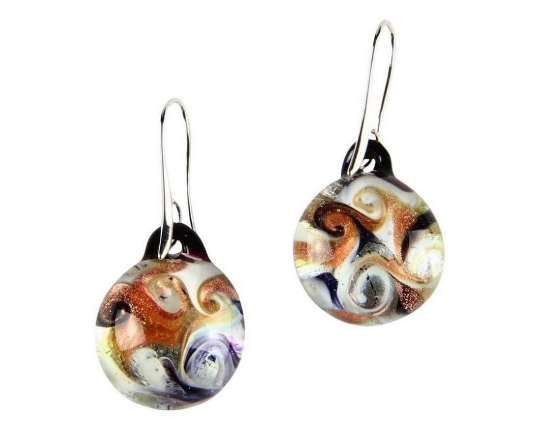 White Multi-Coloured Swirl Murano Glass Earrings (1 of 3)