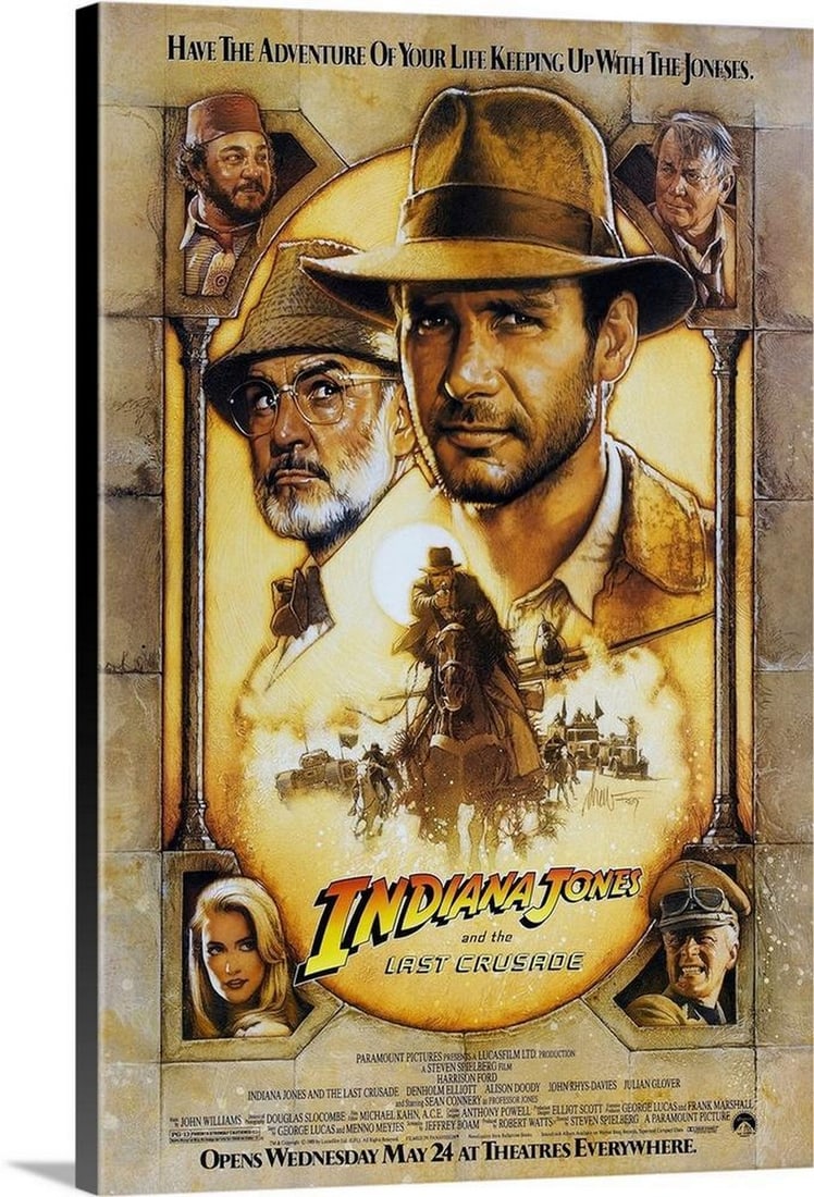 Indiana Jones and the Last Crusade Movie Canvas Reproduction: Indiana Jones and the Last Crusade Movie Canvas Reproduction Movie poster advertising the 1989 classic family favorite movie, Indiana Jones and the Last Crusade. Starring Harrison Ford and Sean