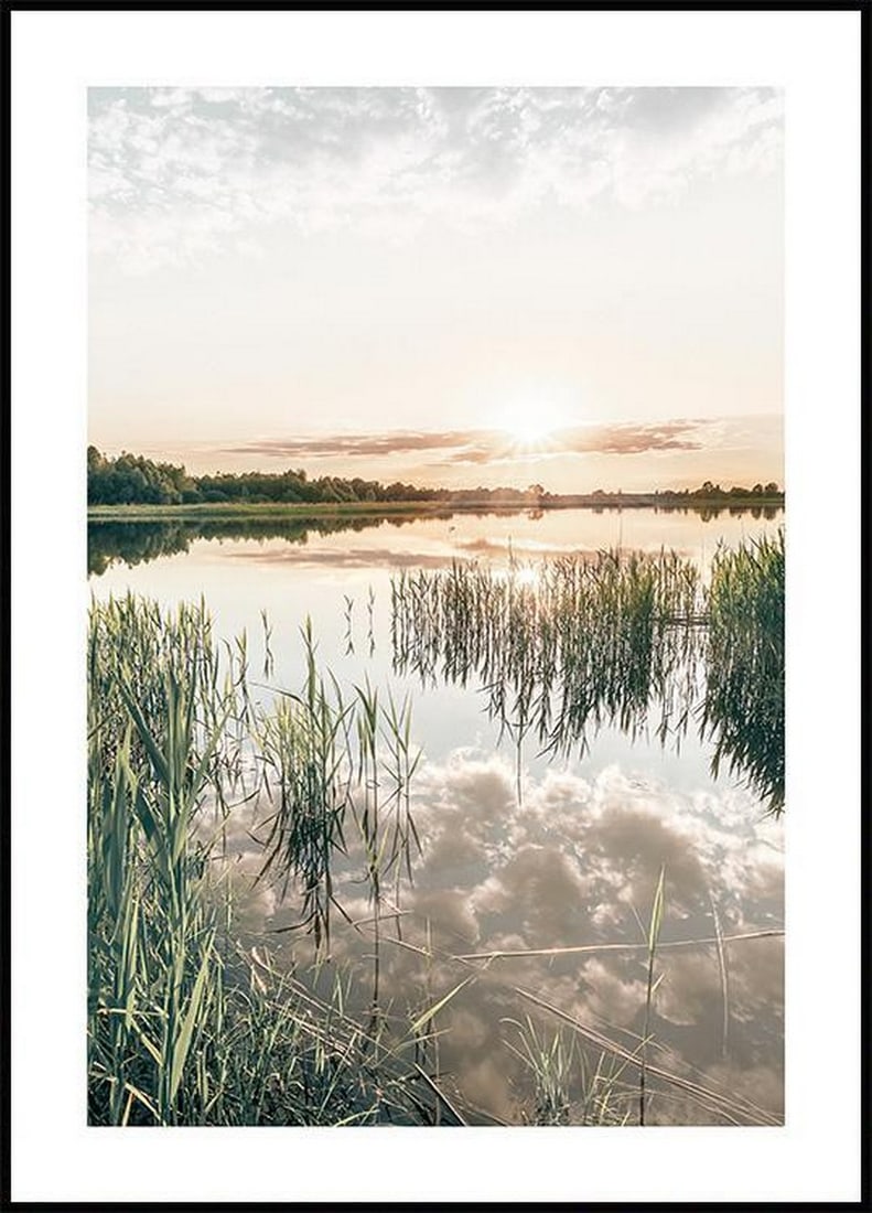 Lake At Sunset Poster: Lake At Sunset Poster Photograph of a sunset lake with beautiful details and reflection against the water. Combine this wall art with your favourite summer quote and embrace the sun! The poster