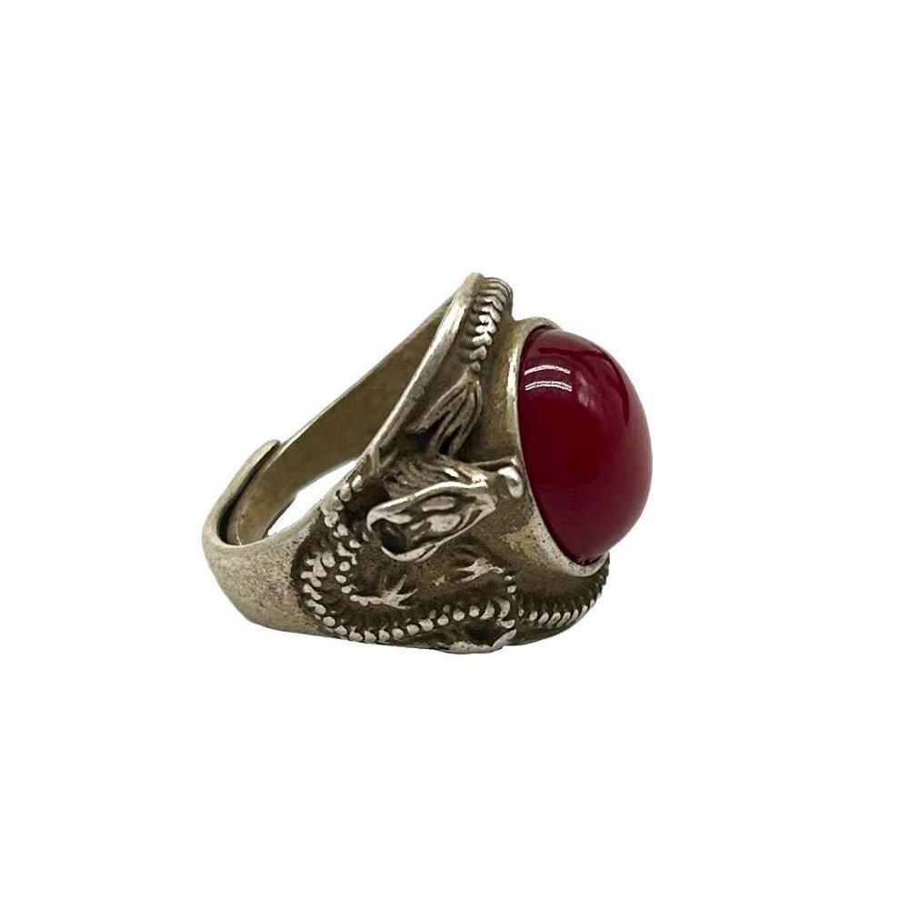Double Dragon Red Gem Ring - 2