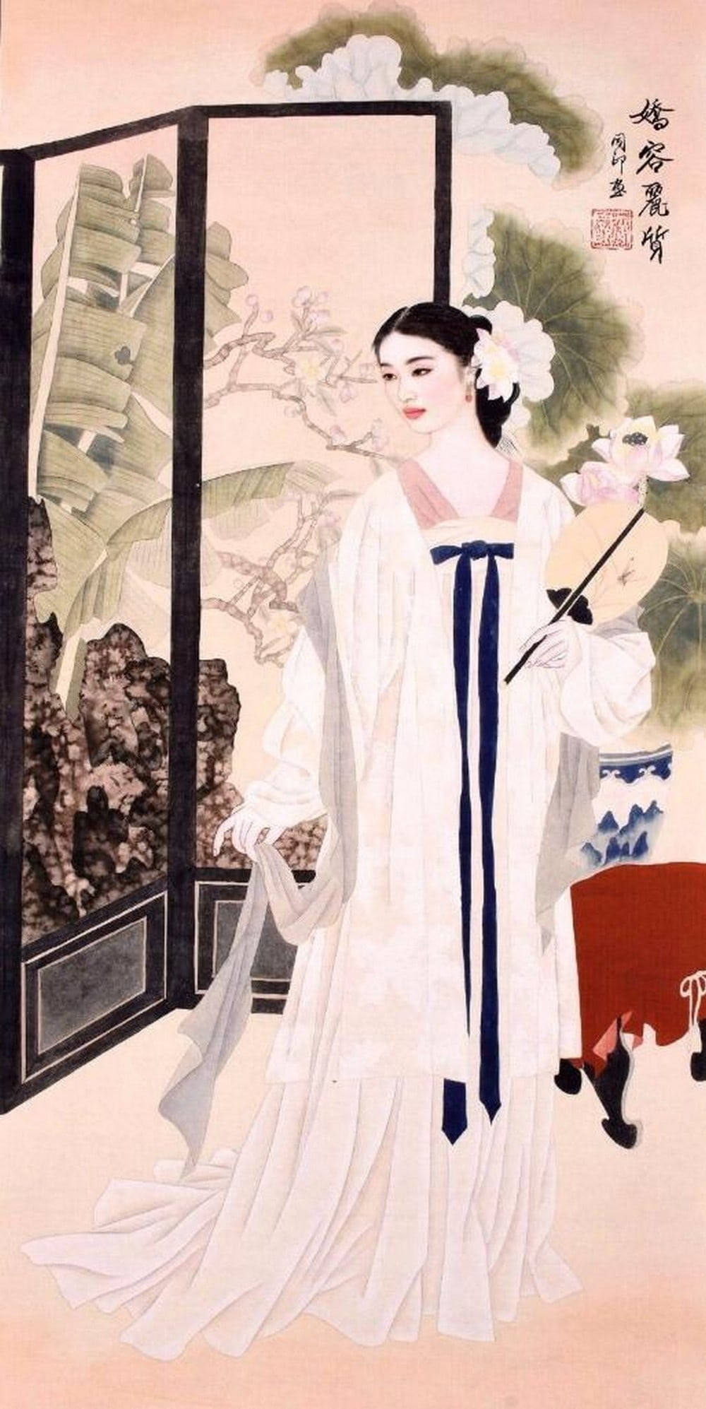 Oriental Stunning Beauty Watercolour Painting: Oriental Stunning Beauty Watercolour Painting She stands still and admires her beautiful new kimono made with love by her mother. Her gorgeous new look is adorned by a stunning flower she wears in he