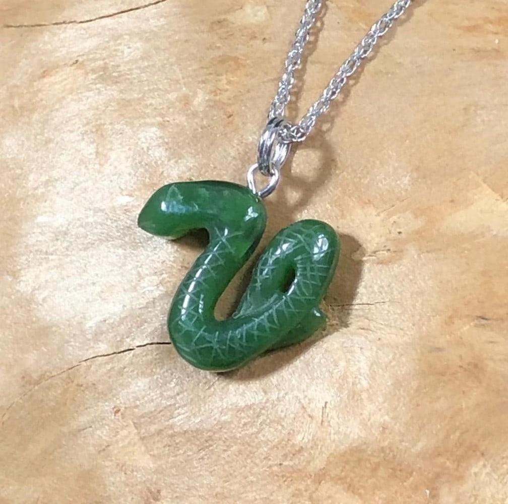 Canadian Nephrite Jade Snake Pendant Charm Necklace (1 of 1)