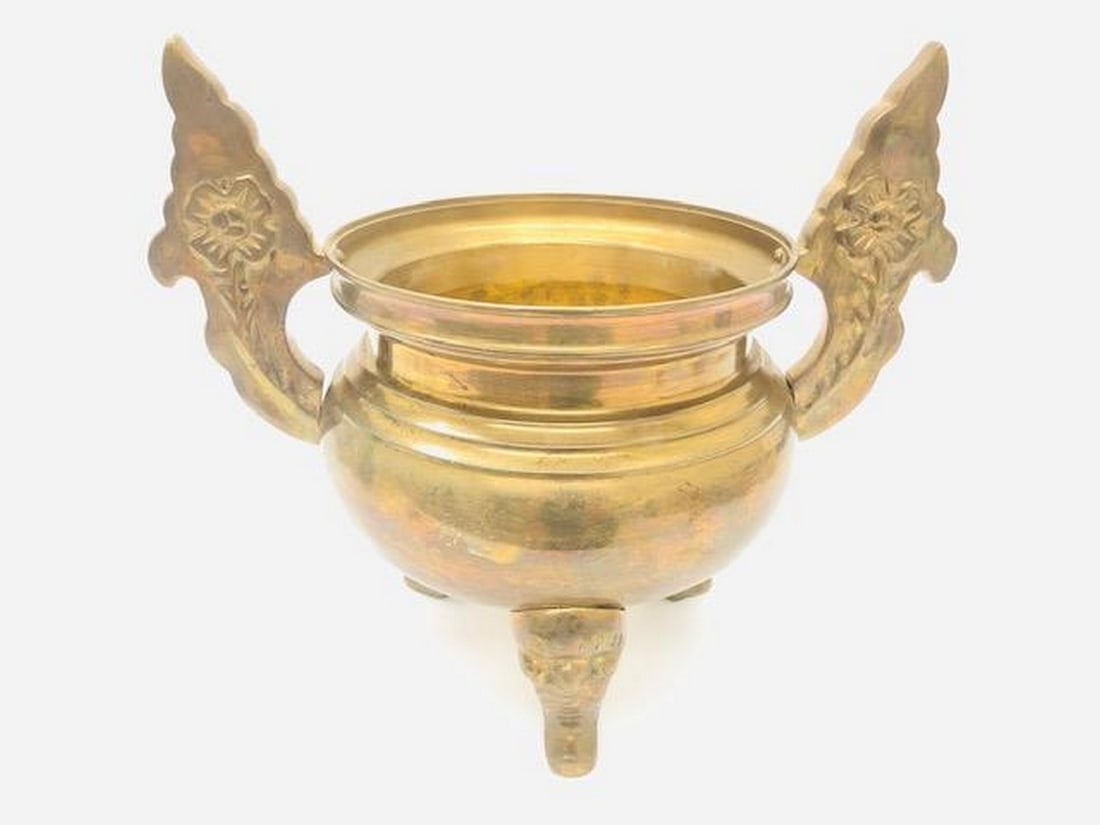 Large Two-Handled Floral Design Footed Censor: Large Two-Handled Floral Design Footed Censor. Height 15", View Photos For More Details.