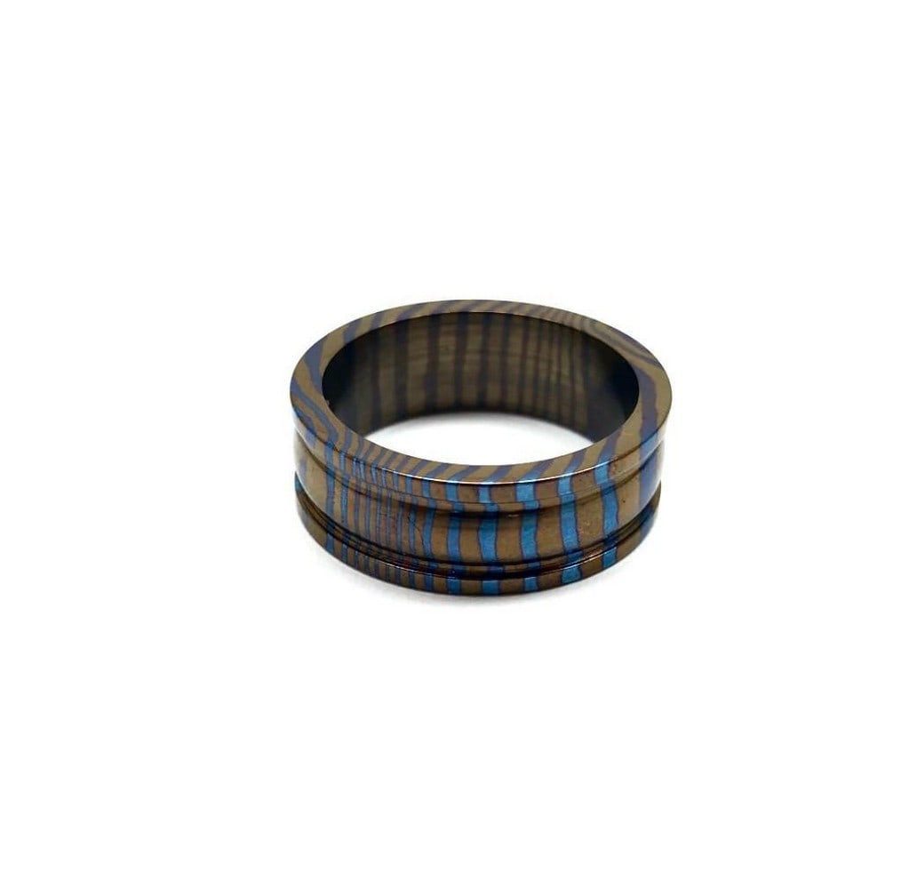 Men's Double Grooved Timascus Titanium Ring - 2