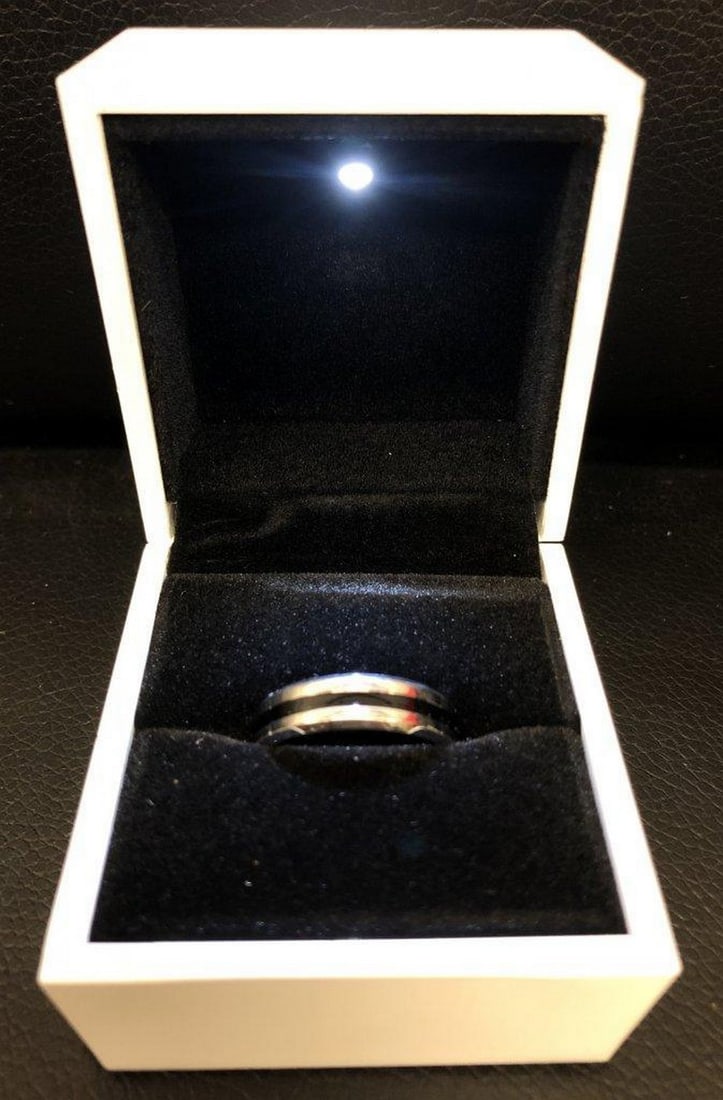 Mens Titanium Steel Silver Blue Engagement Ring: Titanium Steel Silver Brushed, Blue Engagement Ring. Brand New, Size 10. Comes in White Enameled LED Ring Box. See Photos for further inspection.