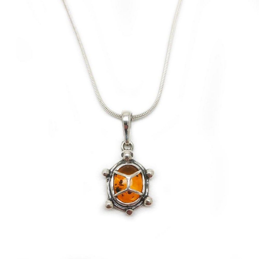 Baltic Amber 925 Silver Plated Tortoise Pendant Necklace On A 925 Silver Plated Snake Link Chain (1 of 3)