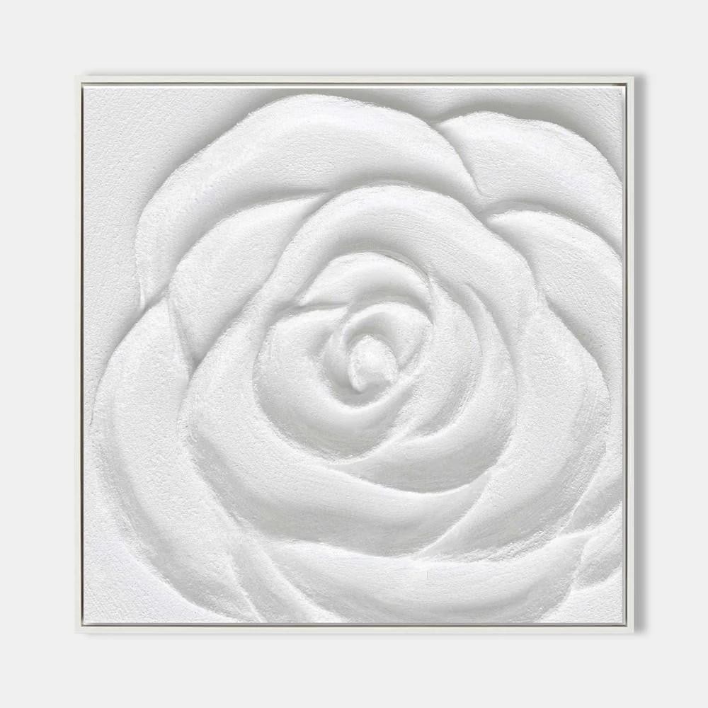 Framed White Flower Plaster Art Texture Canvas Painting: Framed White Flower Plaster Art Texture Canvas Painting Add a touch of elegance to your decor with this Framed White Flower Pastel Art Texture Canvas Painting. The soft, muted tones and intricate tex