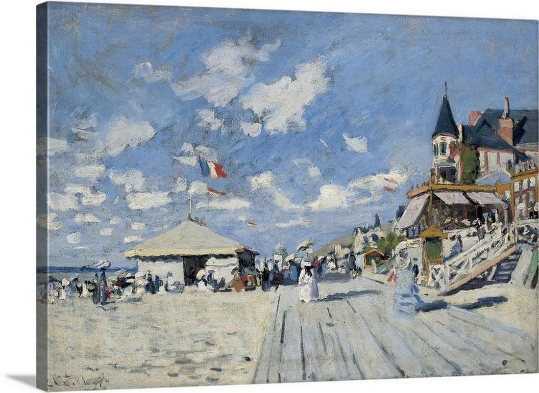 On the Beach at Trouville, 1870 – Canvas Reproduction by Claude Monet: On the Beach at Trouville, 1870 – Canvas Reproduction by Claude Monet Bring a touch of Impressionist elegance to your space with On the Beach at Trouville, 1870, a timeless canvas reproduction