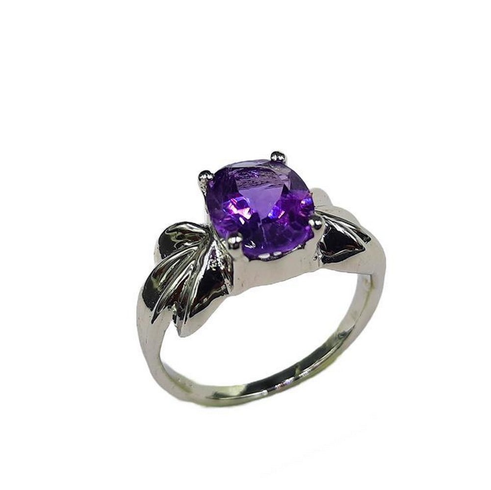 Pear Amethyst Stone Sterling Silver Ring - 2