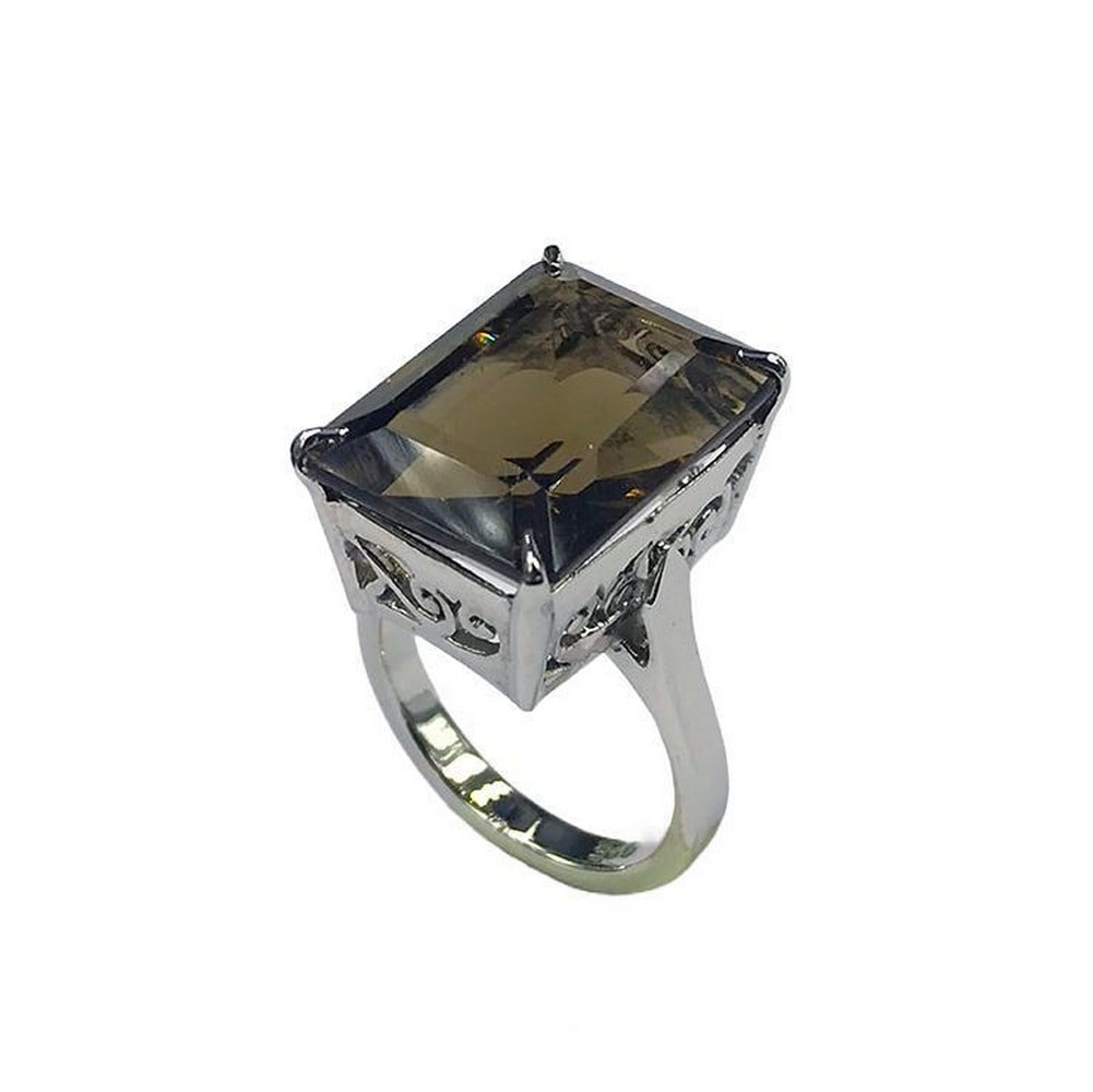 Square Smoky Quartz Stone Ring: Square Smoky Quartz Stone Ring Inner Diameter: 17.25mm View Photos For Further Details.