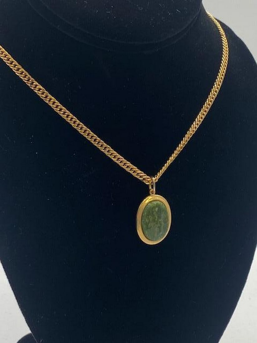 Gold & Green Jade Pendant Paired With Gold Plated Necklace (1 of 3)