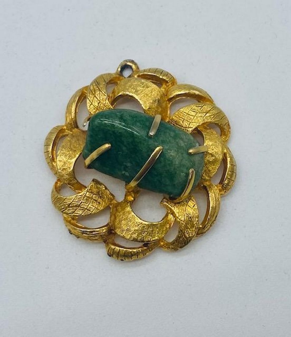 Gold Plated & Green Jade Stone Pendant (1 of 3)