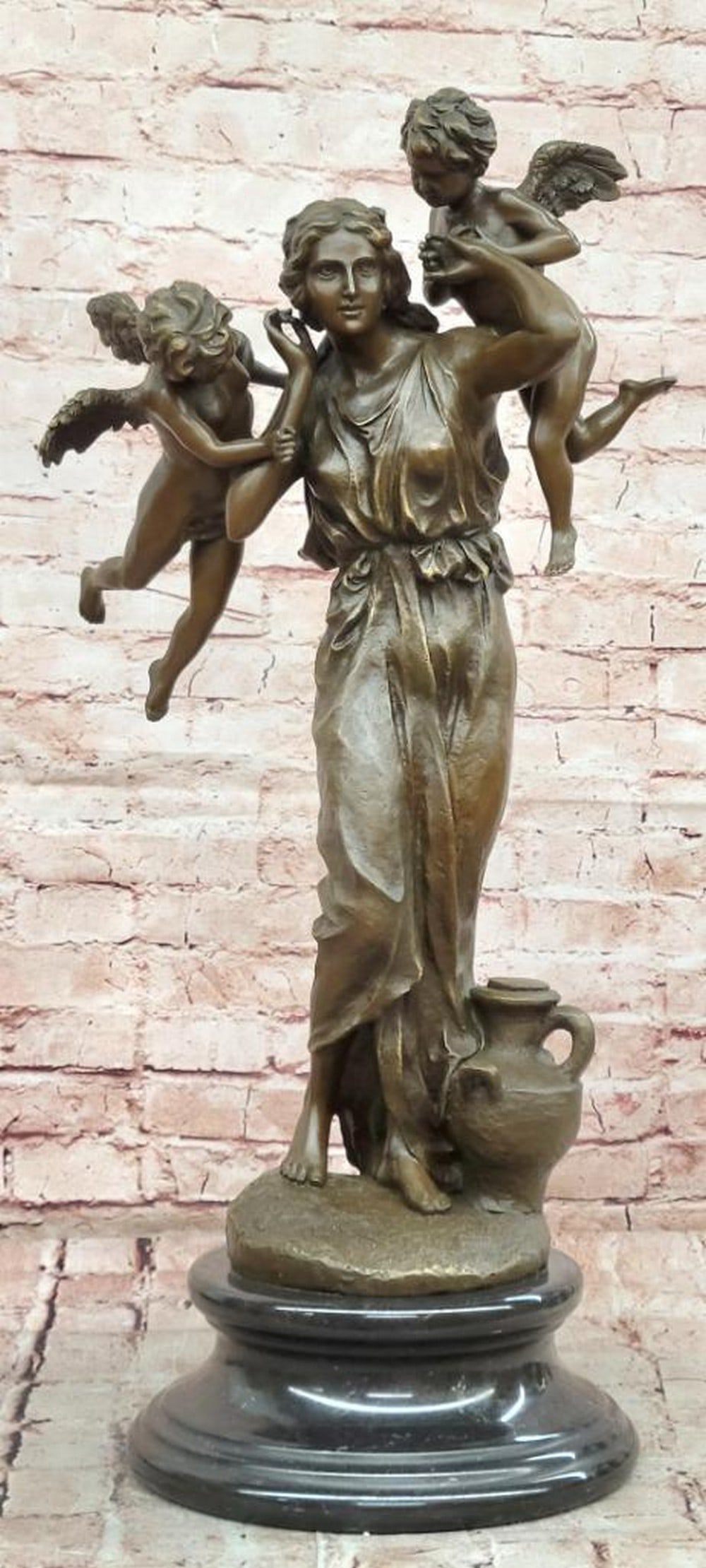 Angel Goddess Original Bronze Statue - 26.5" x 13": Angel Goddess Original Bronze Statue - 26.5" x 13" Introducing an Elegant Bronze Sculpture: This refined angel goddess figure is meticulously handcrafted with careful attention to detail. The