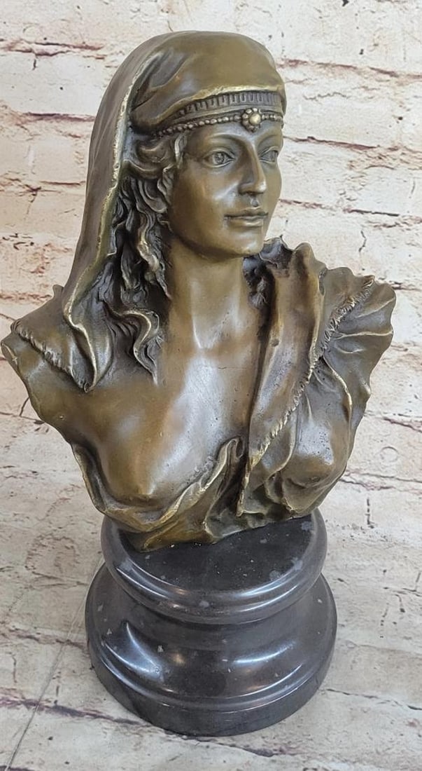 Signed Original Beautiful Maiden Semi Nude Bust Bronze Sculpture Marble Statue - 10lbs: Signed Original Beautiful Maiden Semi Nude Bust Bronze Sculpture Marble Statue - 10lbs The beautiful maiden bust shows, upon her delicate face, the subtlety of expression that transfers a great