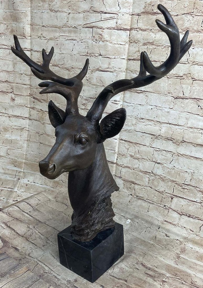 Wildlife Retreat Bronze Sculpture Depicting a Stag Deer Hunter in Chalet Lodge - 24.5" X 12": Wildlife Retreat Bronze Sculpture Depicting a Stag Deer Hunter in Chalet Lodge - 24.5" X 12" Celebrate the majestic allure of the deer family with this exquisite bronze bust, capturing their r