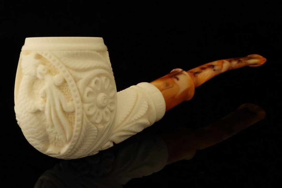 Premium Dragon Carved Billiard Meerschaum Pipe with Fitted Case (1 of 4)