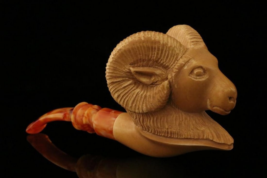 Ram Carved Meerschaum Block Pipe with Protective Case (1 of 5)