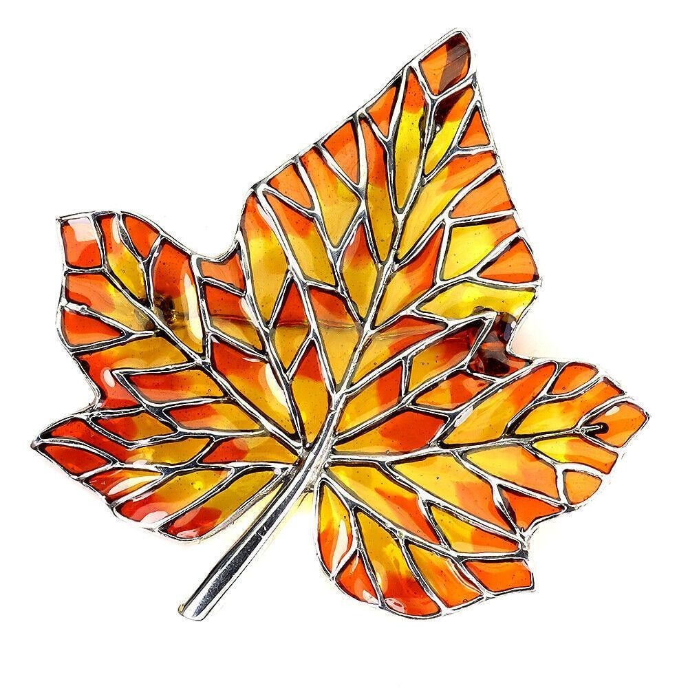 Red & Orange Enameled Sterling Silver 925 "Canadian Maple" Brooch: Red & Orange Enameled Sterling Silver 925 "Canadian Maple" Brooch Base Metal: Fine Silver Style: Red / Orange Enamel Maple Leaf Metal Purity: 925/1000 Plate: 14k White Gold View Photos F