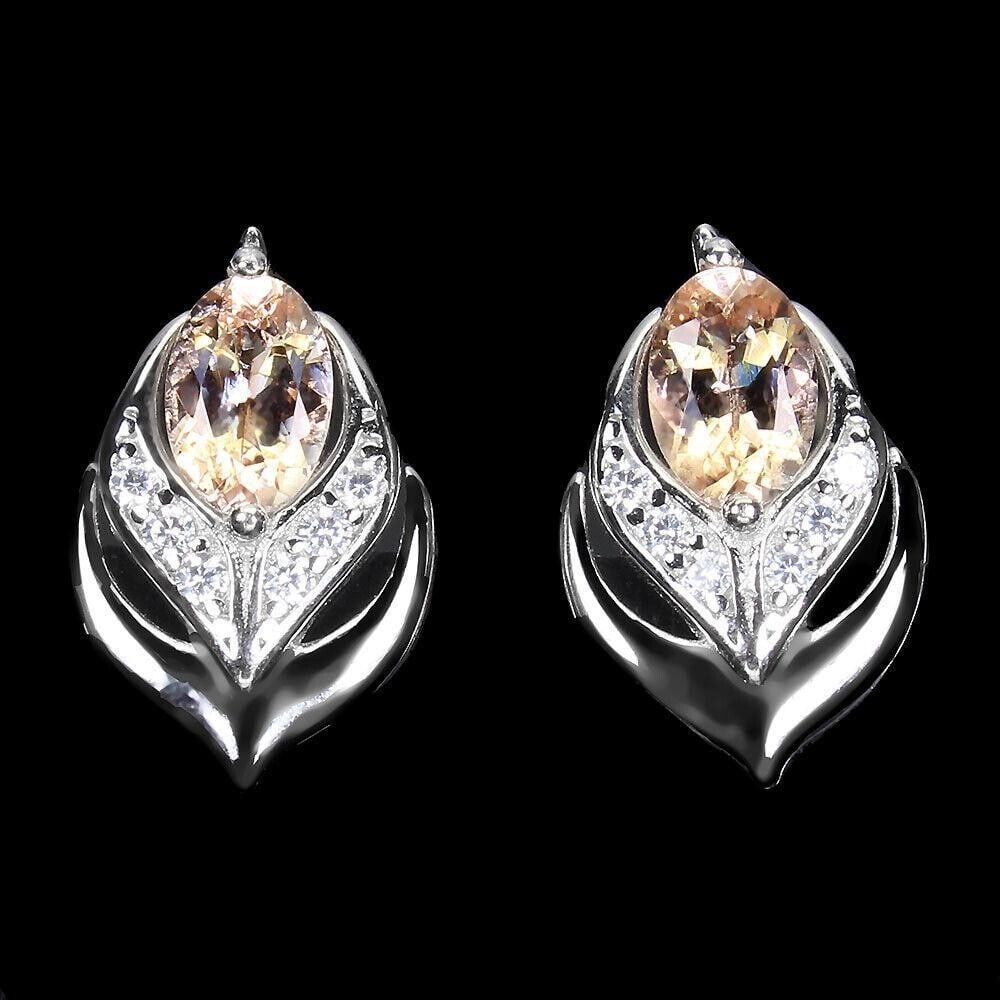 Oval Pink Morganite Gemstone and CZ 925 Sterling Silver Earrings Stud: Oval Pink Morganite Gemstone and CZ 925 Sterling Silver Earrings Stud Introducing our Oval Pink Morganite Gemstone and CZ Sterling Silver Stud Earrings, radiating elegance and charm. Crafted from