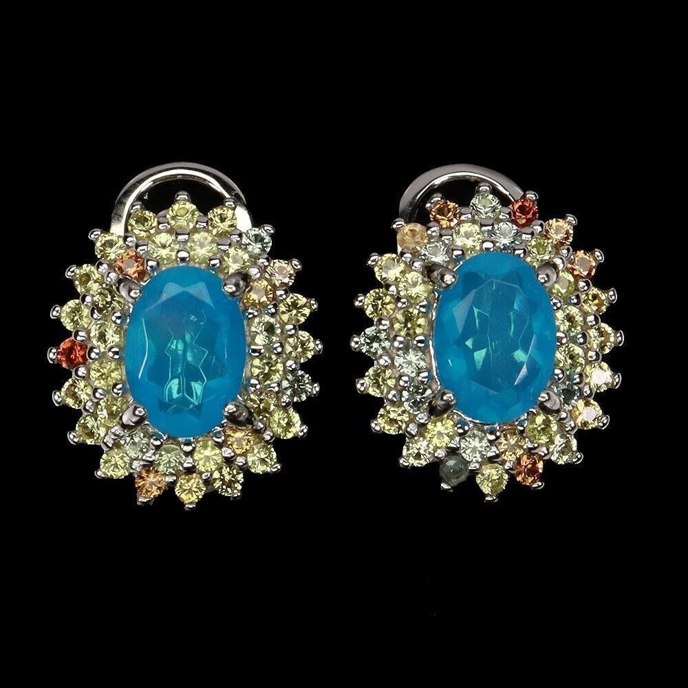 7x5mm Blue Opal Center Stone Sterling Silver 925 Earrings (1 of 3)