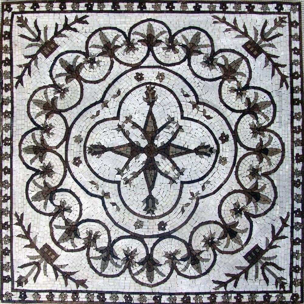 Floral Marble Mosaic Tile - Munir: Floral Marble Mosaic Tile - Munir A handcrafted square mosaic made from natural marble. This design features an intricate floral pattern, combining elegance and natural beauty for a sophisticated dec