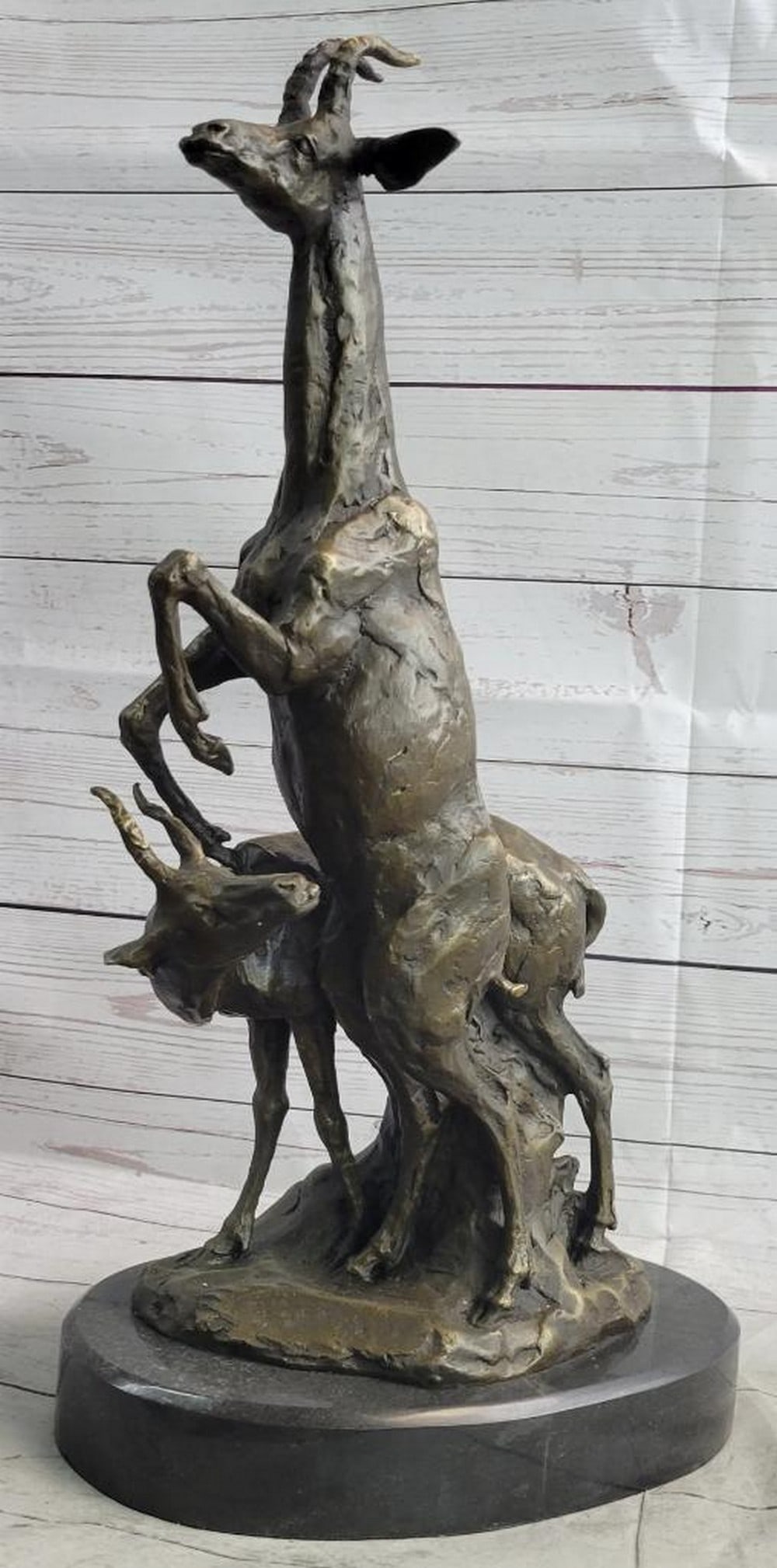 Original Signed Two Majestic Gazelles Bronze Sculpture - 19.5" x 10.5": Original Signed Two Majestic Gazelles Bronze Sculpture - 19.5" x 10.5" Introducing an exquisite masterpiece by Miguel Lopez, the "Two Gazelle Antelope Kudu Bronze Wildlife Sculpture."