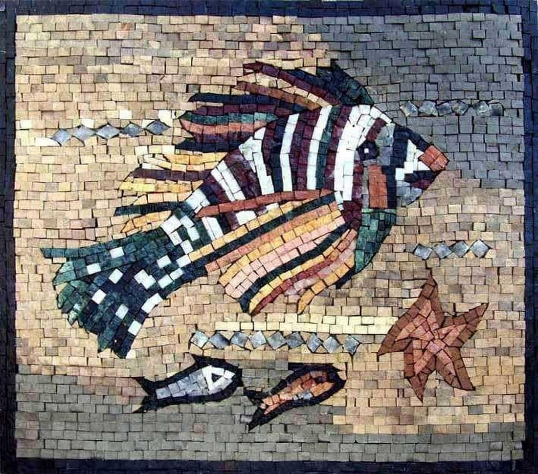 Ocean Life Mosaic – Handcrafted Nautical Art: Ocean Life Mosaic – Handcrafted Nautical Art A handcrafted square mosaic made from natural marble, the Ocean Life Mosaic captures the vibrant beauty of the ocean in your home. This intricate design