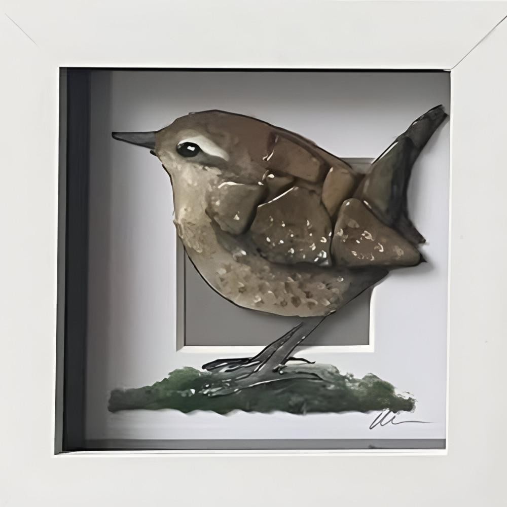 ‘Wren’ Handcrafted Sea Glass Wall Art by Sea on Glass: ‘Wren’ Handcrafted Sea Glass Wall Art by Sea on Glass This framed artwork features a wren composed from hand-collected sea glass. The smooth, naturally tumbled fragments give the bird a gentle and