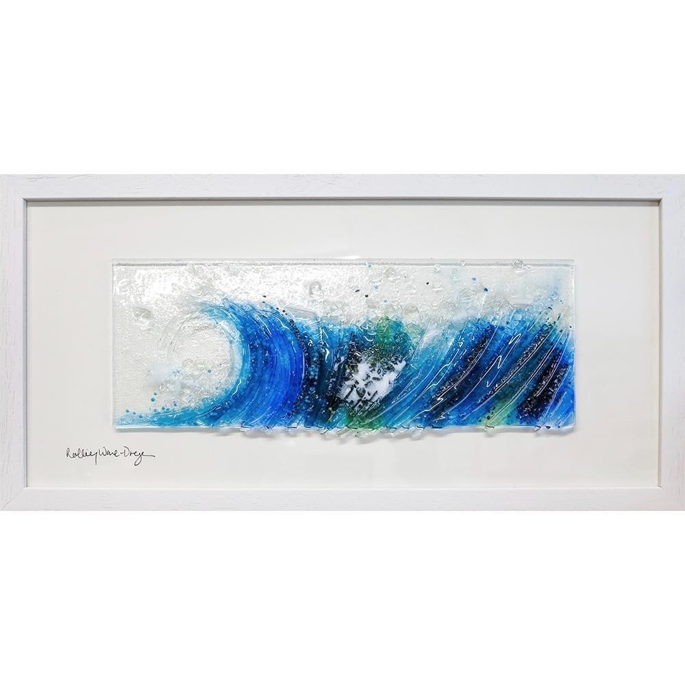‘Rolling in The Deep’ Seascape Glass Art by Dreya Bennet: ‘Rolling in The Deep’ Seascape Glass Art by Dreya Bennet This framed glass artwork captures the movement and depth of the ocean through layered shades of blue. The gentle rise and curl of the