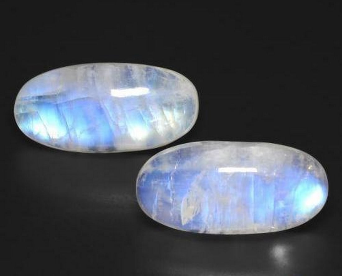 25.93ct Natural Bluish White Rainbow Moonstone Gems, Oval, Transparent (Pair) (1 of 3)