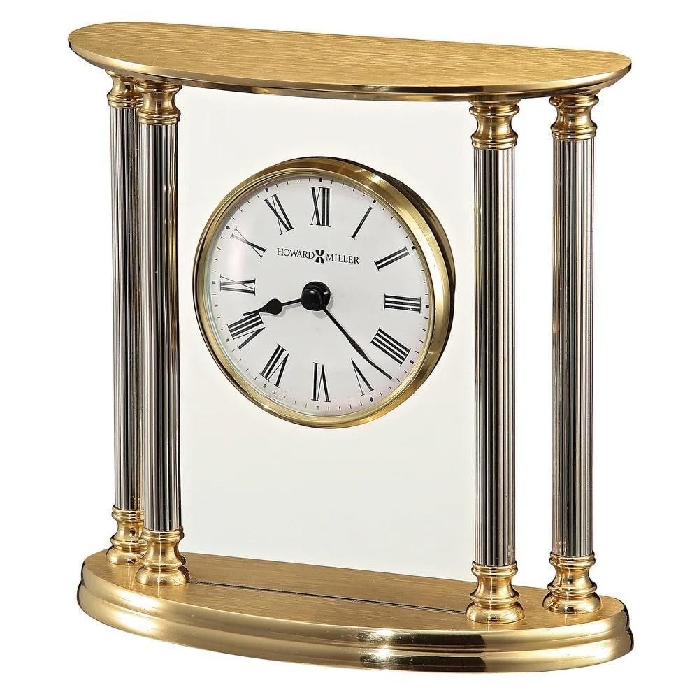 Palladium-Plated Brass Desk Clock: Palladium-Plated Brass Desk Clock Add a touch of luxury to your desk with this solid brass table clock featuring polished silver-tone accents and a palladium-plated finish. The white dial with black