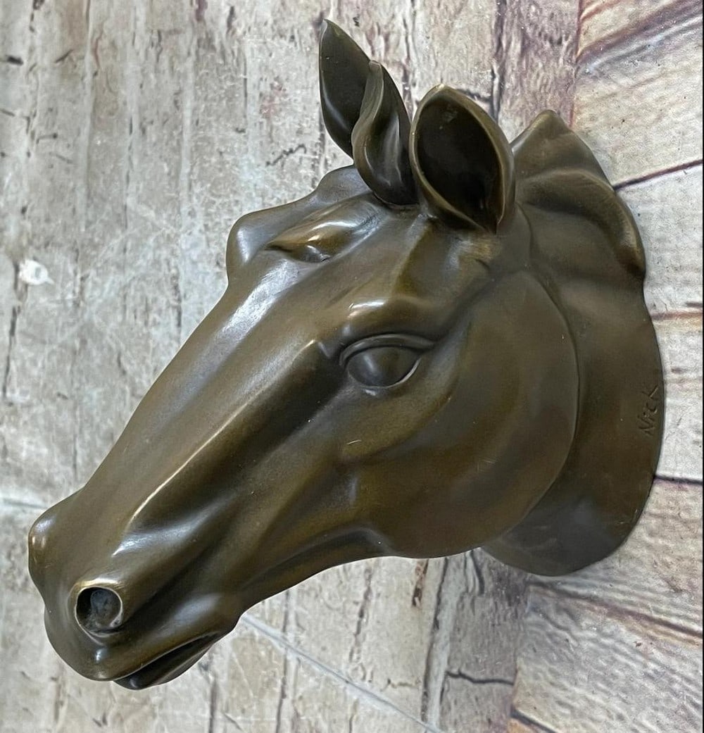 Signed Original Horse Head Wall Mount Bronze Sculpture - 7" x 7": Signed Original Horse Head Wall Mount Bronze Sculpture - 7" x 7" If you love horses this wall piece is perfect for you. The head of the horse will post wonderfully on any wall. The unique fea