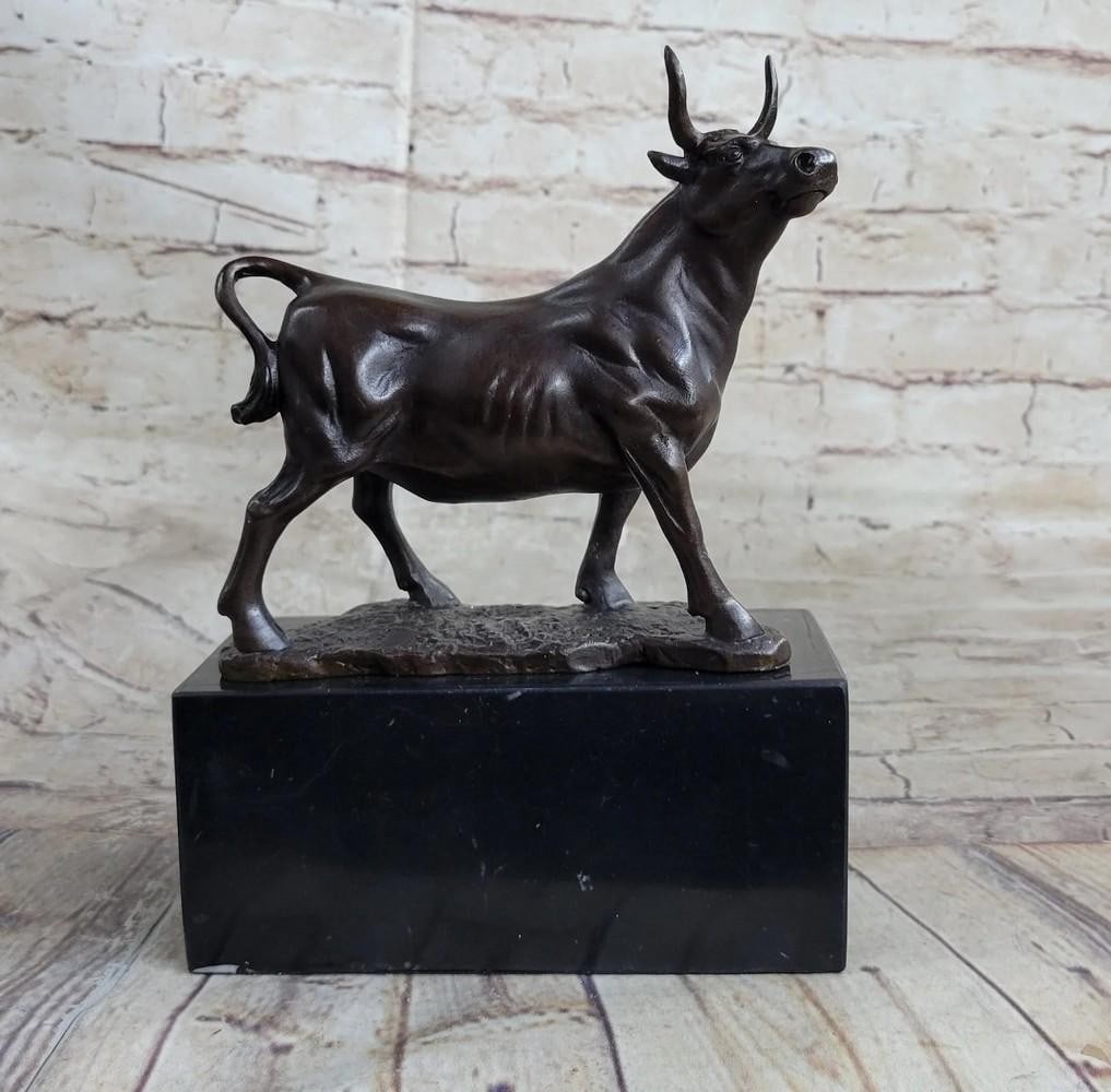 Expressionist Bull Bronze Sculpture by Milo - 8.5" x 7": Expressionist Bull Bronze Sculpture by Milo - 8.5" x 7" This captivating bronze sculpture by Milo masterfully embodies expressionism, conveying the bull’s raw emotional intensity through te