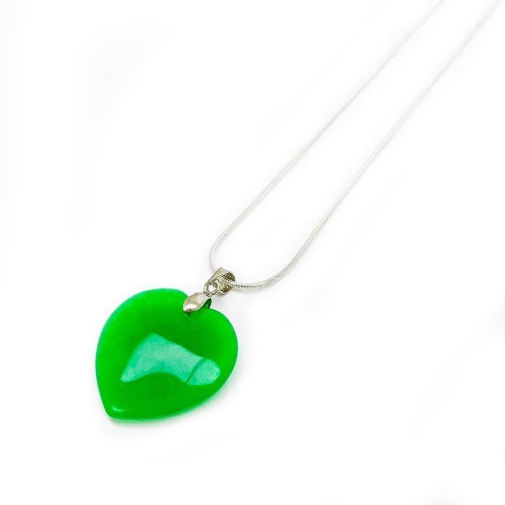 Chinese Green Jade Heart Pendant On 925 Necklace: A Chinese Green Jade Heart Pendant On 925 Silver Necklace. Most Jade Carved To The Form Of A Heart, Are Often Associated With Feelings And Meanings Of Love, Unity, And Cohesion. View Photos For Furthe