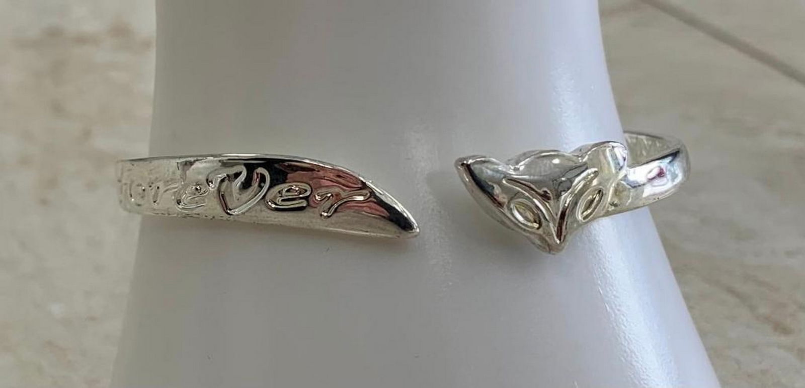 Silver Fox Head Bangle Bracelet - 2