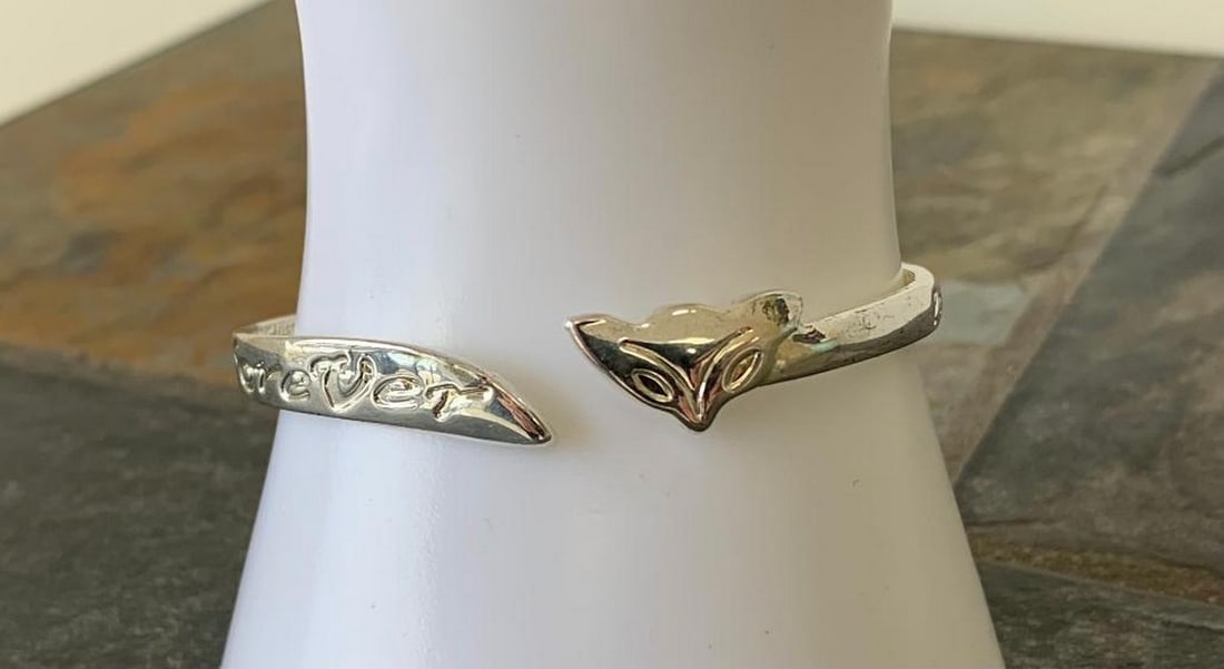 Silver Fox Head Bangle Bracelet - 3