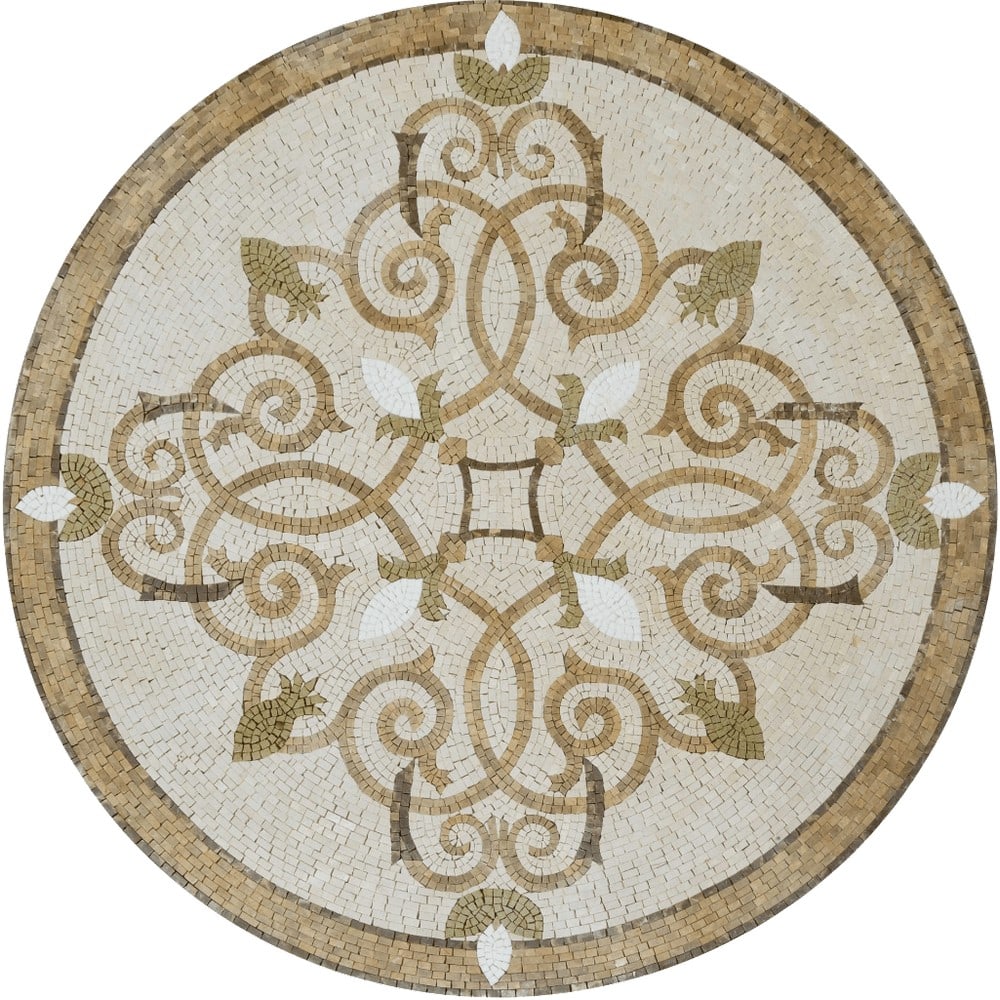 Elegant Arabesque Lily Mosaic - Zahra II: Elegant Arabesque Lily Mosaic - Zahra II A handcrafted marble mosaic featuring an intricate arabesque floral design. The Zahra II mosaic showcases a sophisticated lily pattern in warm gold, sage, and