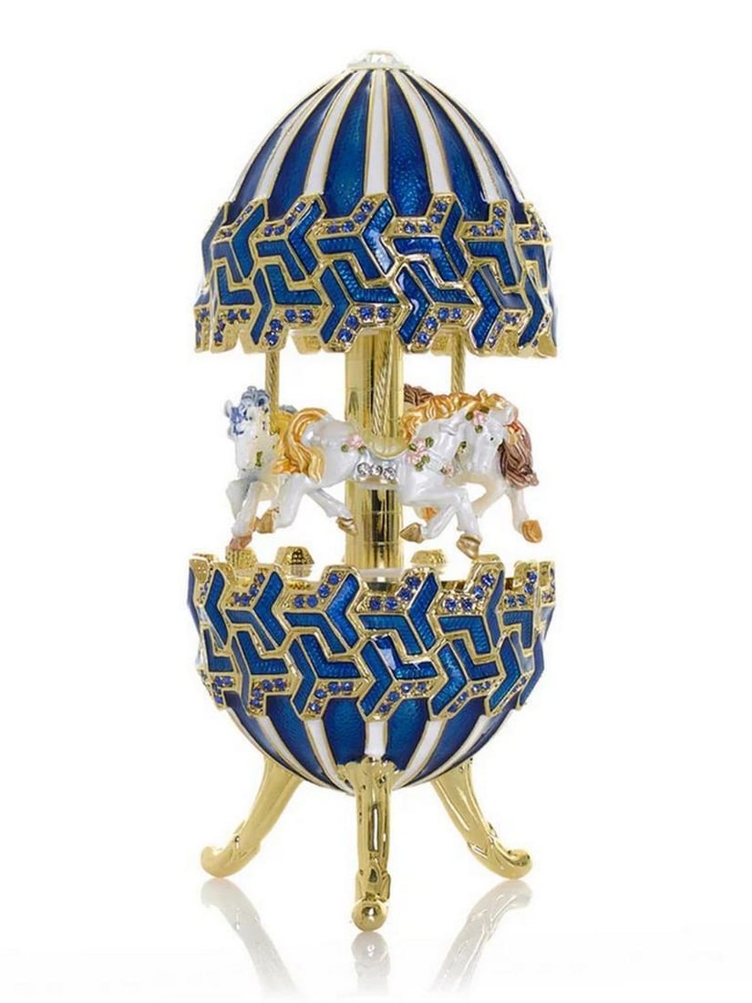 Blue Carousel Horse Trinket Box: Blue Carousel Horse Trinket Box This exquisite enamel-painted trinket box is a handcrafted piece decorated with handpicked Austrian crystals and finished with 24K gold plating. Each piece is