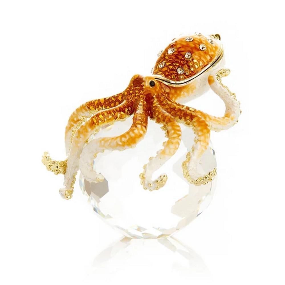 Hand-Painted Octopus Trinket Box on Faceted Crystal: Hand-Painted Octopus Trinket Box on Faceted Crystal This enamel painted trinket box, decorated with Austrian crystals, is handmade and plated with 24K gold or 925 silver. Crystals are handpicked