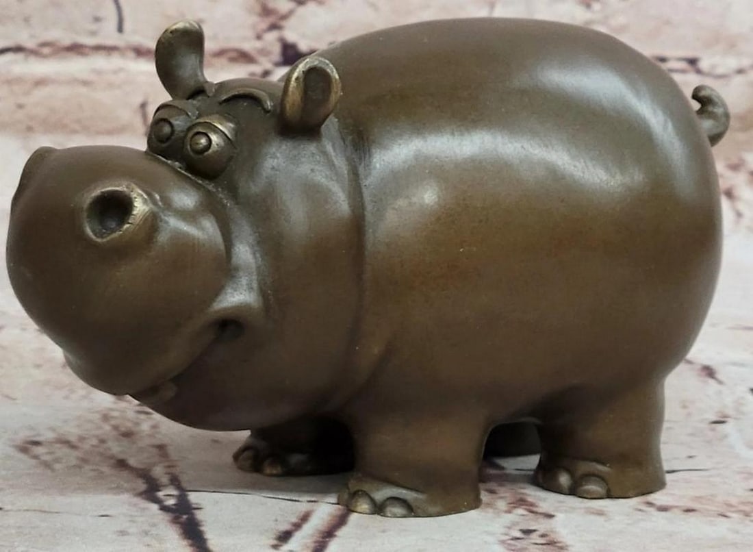 Hippo Authentic Bronze Sculpture by Miguel Lopez (Milo) – 3" x 5.5": Hippo Authentic Bronze Sculpture by Miguel Lopez (Milo) – 3" x 5.5" Unveiling a charming bronze animal sculpture by Portuguese artist Miguel Lopez, also known as Milo, this original piece de