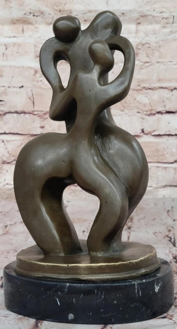 Abstract Modern Dancer Couple Bronze Sculpture by Darvish - 10.5" x 5.5": Abstract Modern Dancer Couple Bronze Sculpture by Darvish - 10.5" x 5.5" This elegant bronze sculpture by Darvish portrays a modern, abstract interpretation of a couple entwined in dance, exud