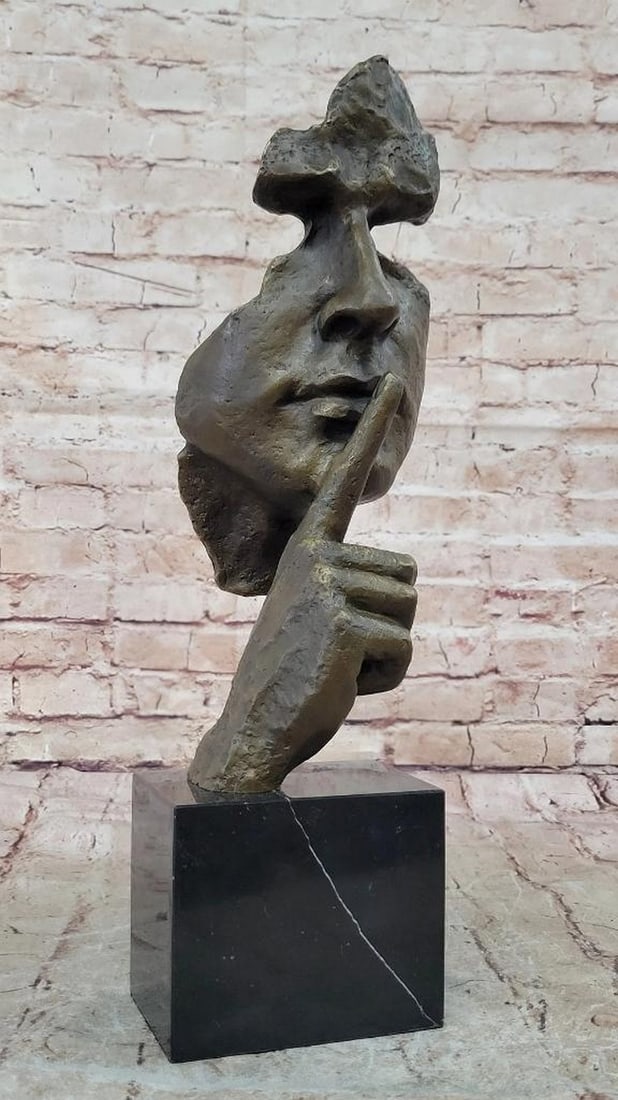 Silence" Abstract Dali-Inspired Bronze Face Sculpture – 18" x 7 - 2