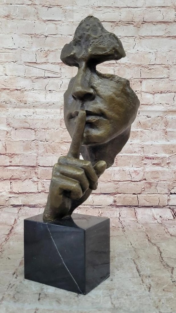 Silence" Abstract Dali-Inspired Bronze Face Sculpture – 18" x 7 - 3