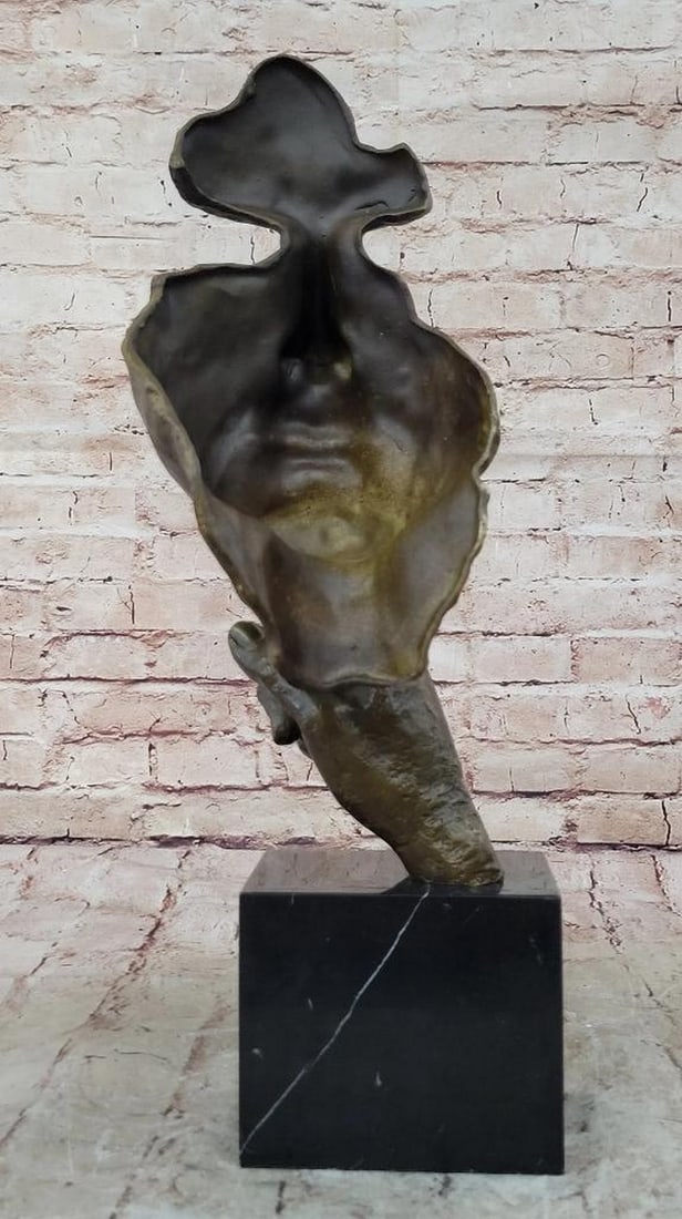Silence" Abstract Dali-Inspired Bronze Face Sculpture – 18" x 7 - 4