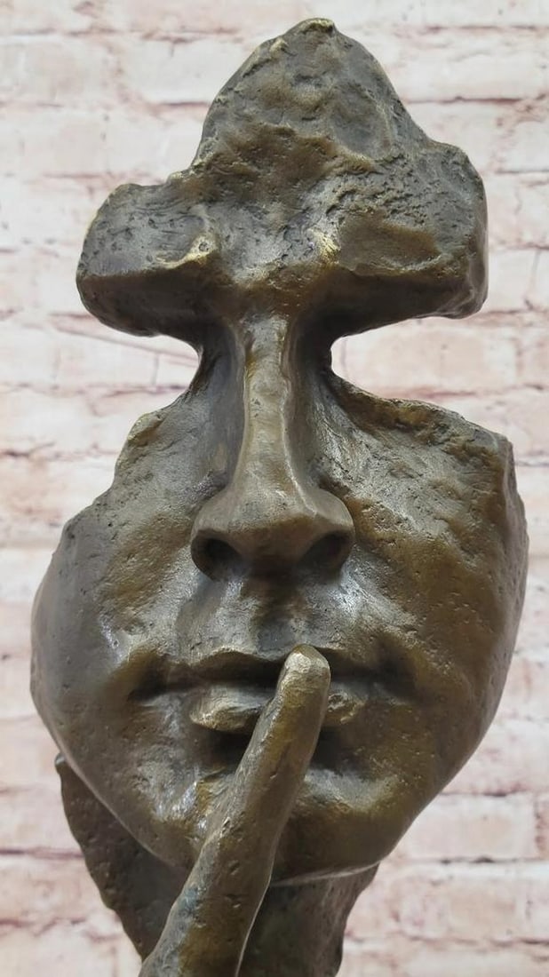 Silence" Abstract Dali-Inspired Bronze Face Sculpture – 18" x 7 - 5