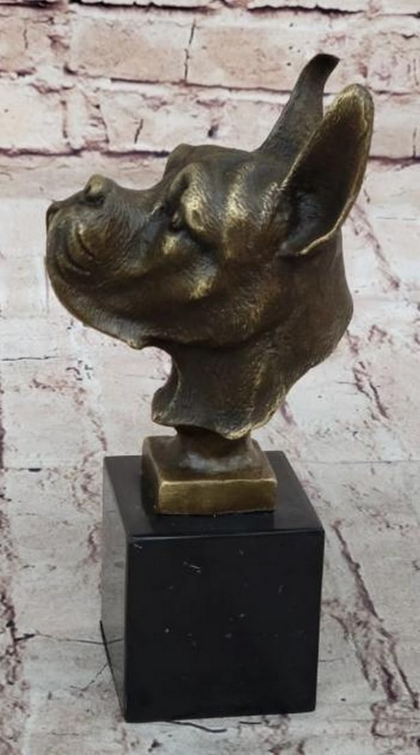 Boxer Dog Bust Bronze Sculpture - 3