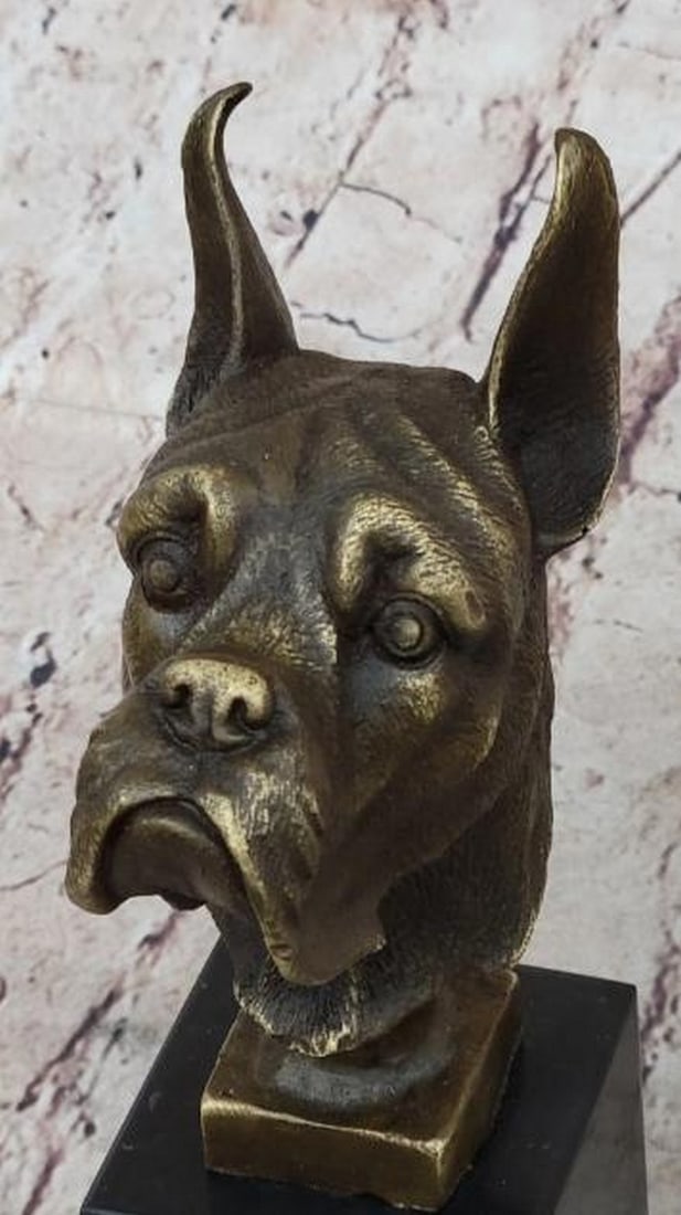 Boxer Dog Bust Bronze Sculpture - 5