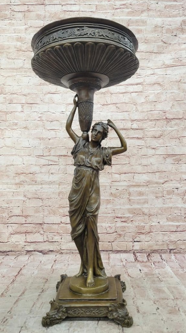 Victorian-Style Urn Pedestal Bronze Sculpture by Miguel Lopez (Milo) – 29" x 14": Victorian-Style Urn Pedestal Bronze Sculpture by Miguel Lopez (Milo) – 29" x 14" Unveiling a handcrafted bronze sculpture by Portuguese artist Miguel Lopez, also known as Milo, this classica