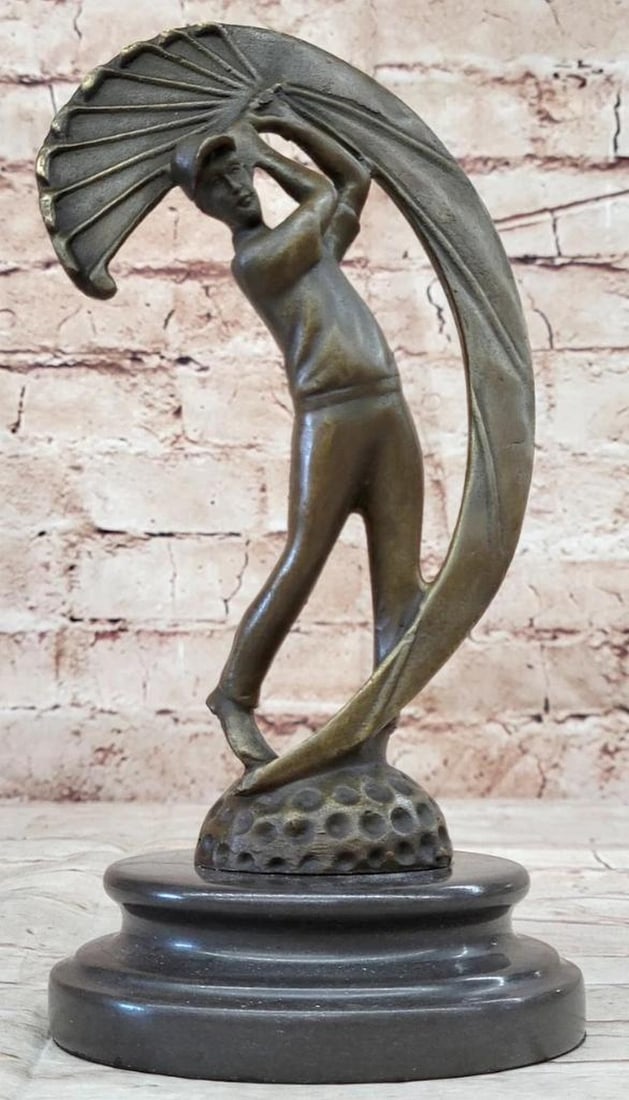 Golf Triumphant Male Figure Original Bronze Art Sculpture by Aldo Vitaleh on Marble Base - 8" x 4": Golf Triumphant Male Figure Original Bronze Art Sculpture by Aldo Vitaleh on Marble Base - 8" x 4" Celebrate the essence of golf through the artistic lens of Italian maestro Aldo Vitaleh with