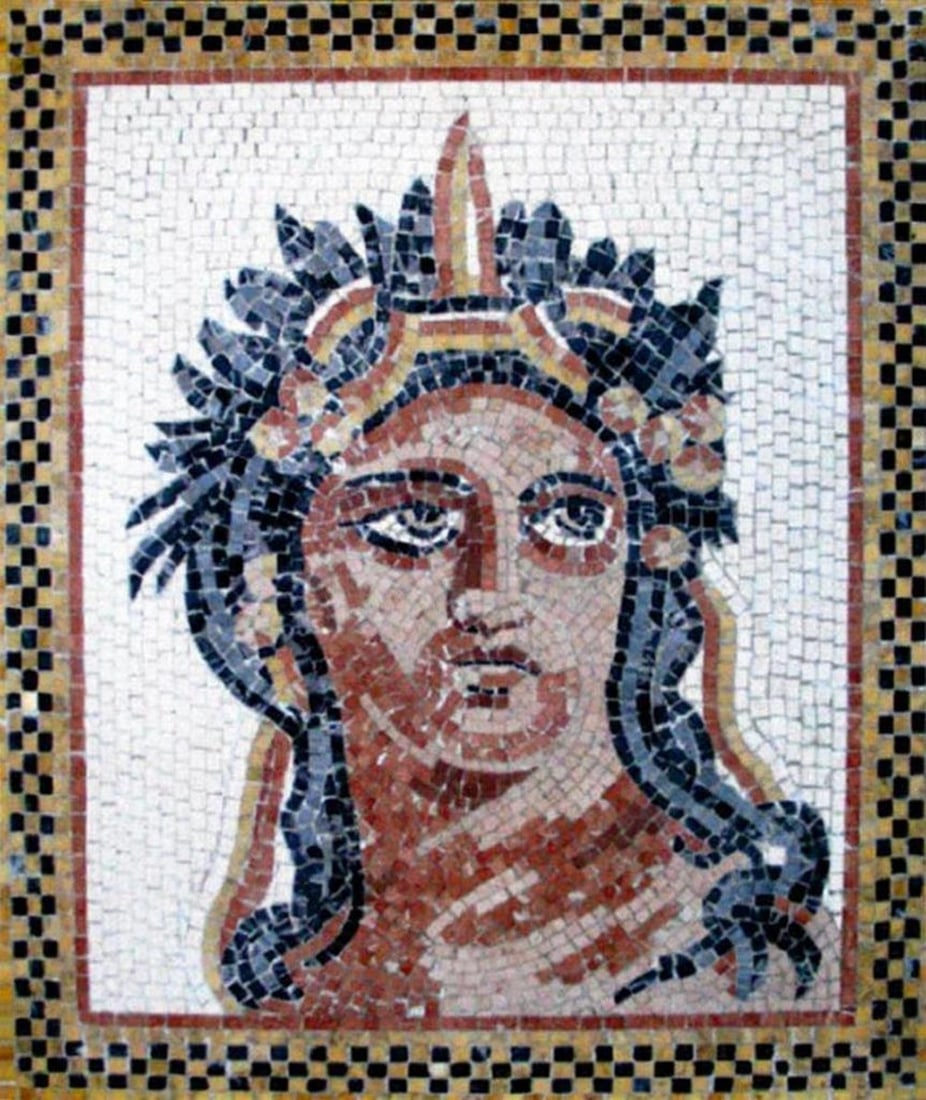 Dionysos Crowned: Mosaic of the God of Wine: Dionysos Crowned: Mosaic of the God of Wine This striking mosaic is a reproduction of the original found in Antakya, depicting Dionysos—the Greek god of wine, festivity, and theatre—crowned with